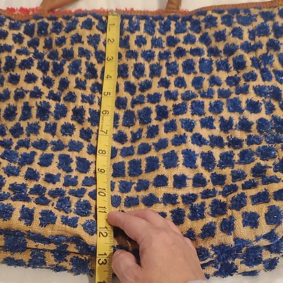 Anthropologie Miss Albright Blue and Tan Woven Tote Bag - Picture 7 of 8